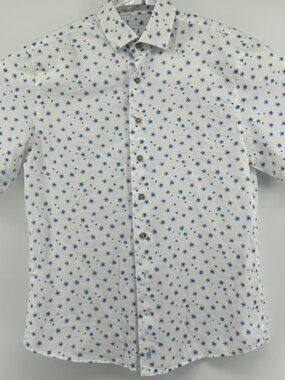 Johnnie O Hangin Out Short Sleeve Flowered Button Down White Men's Size Medium